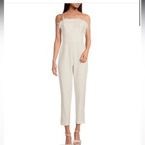 Gianni Bini Kimberly strapless feather straight leg jumpsuit